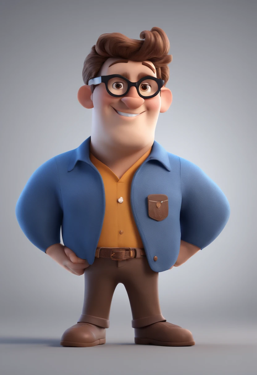 Cartoon character of a man with black glasses and a blue shirt, animation character, Caractere estilizado, animation style rendering, 3D estilizado, Arnold Maya render, 3 d render stylized, toon render keyshot, Personagem 3D, Personagem 3D, 3d rendering stylized, 3 d character render, personagem de desenho animado, Personagem de close up, Pose de personagem,  (Estilo Pixar) (master part:1.2) (Bokeh) (best quality) (pele detalhada) (textura detalhada) (8k) (argila) (Cinematic lighting) (foco nítido