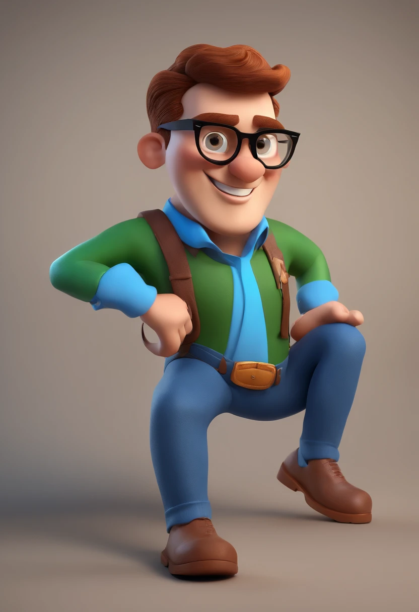 Cartoon character of a man with black glasses and a blue shirt, animation character, Caractere estilizado, animation style rendering, 3D estilizado, Arnold Maya render, 3 d render stylized, toon render keyshot, Personagem 3D, Personagem 3D, 3d rendering stylized, 3 d character render, personagem de desenho animado, Personagem de close up, Pose de personagem, (Estilo Pixar) (master part:1.2) (Bokeh) (best quality) (pele detalhada) (textura detalhada) (8k) (argila) (Cinematic lighting) (foco nítido