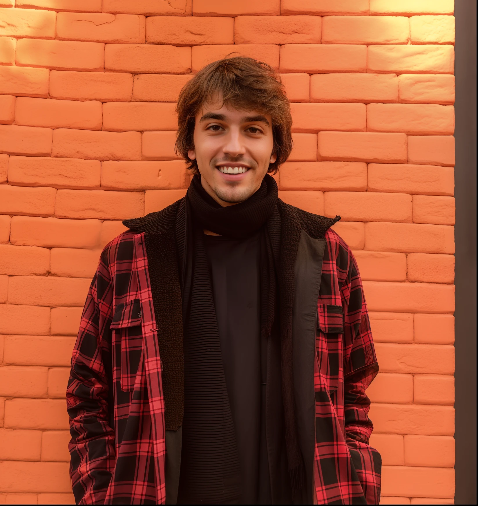 Man in plaid shirt and black scarf in front of a brick wall, ástor alexander, Andrei Riabovitchevy, Condutor de Ene, Directed by: Nandor Soldier, Raphael Personnaz, na frente de um fundo laranja, Elliot Alderson, Valentina Embaralhamento, Directed by: Emma Andijewska, Directed by: Anna Katharina Block