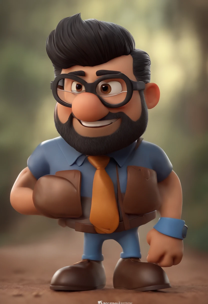 Cartoon character of a man with black glasses, cabelo cacheado marrom escuro e uma camisa azul, animation character, Caractere estilizado, animation style rendering, 3D estilizado, Arnold Maya render, 3 d render stylized, toon render keyshot, Personagem 3D, Personagem 3D, 3d rendering stylized, 3 d character render, personagem de desenho animado, Personagem de close up, Pose de personagem, (Estilo Pixar) (master part:1.2) (Bokeh) (best quality) (pele detalhada) (textura detalhada) (8k) (argila) (Cinematic lighting) (foco nítido