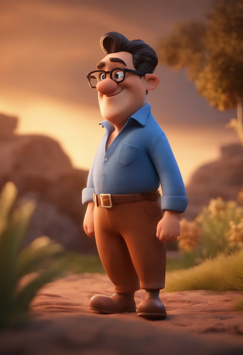Cartoon character of a man with black glasses and a blue shirt, animation character, Caractere estilizado, animation style rendering, 3D estilizado, Arnold Maya render, 3 d render stylized, toon render keyshot, Personagem 3D, Personagem 3D, 3d rendering stylized, 3 d character render, personagem de desenho animado, Personagem de close up, Pose de personagem, (Estilo Pixar) (master part:1.2) (Bokeh) (best quality) (pele detalhada) (textura detalhada) (8k) (argila) (Cinematic lighting) (foco nítido