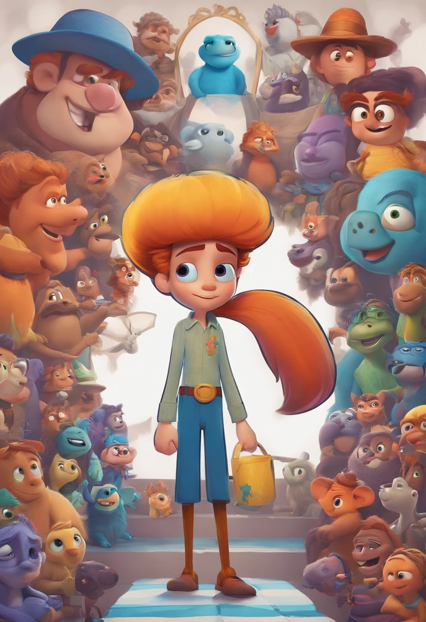 Criar um personagem no estilo pixar dentro de um jaleco. personagem branco e careca meio forte
