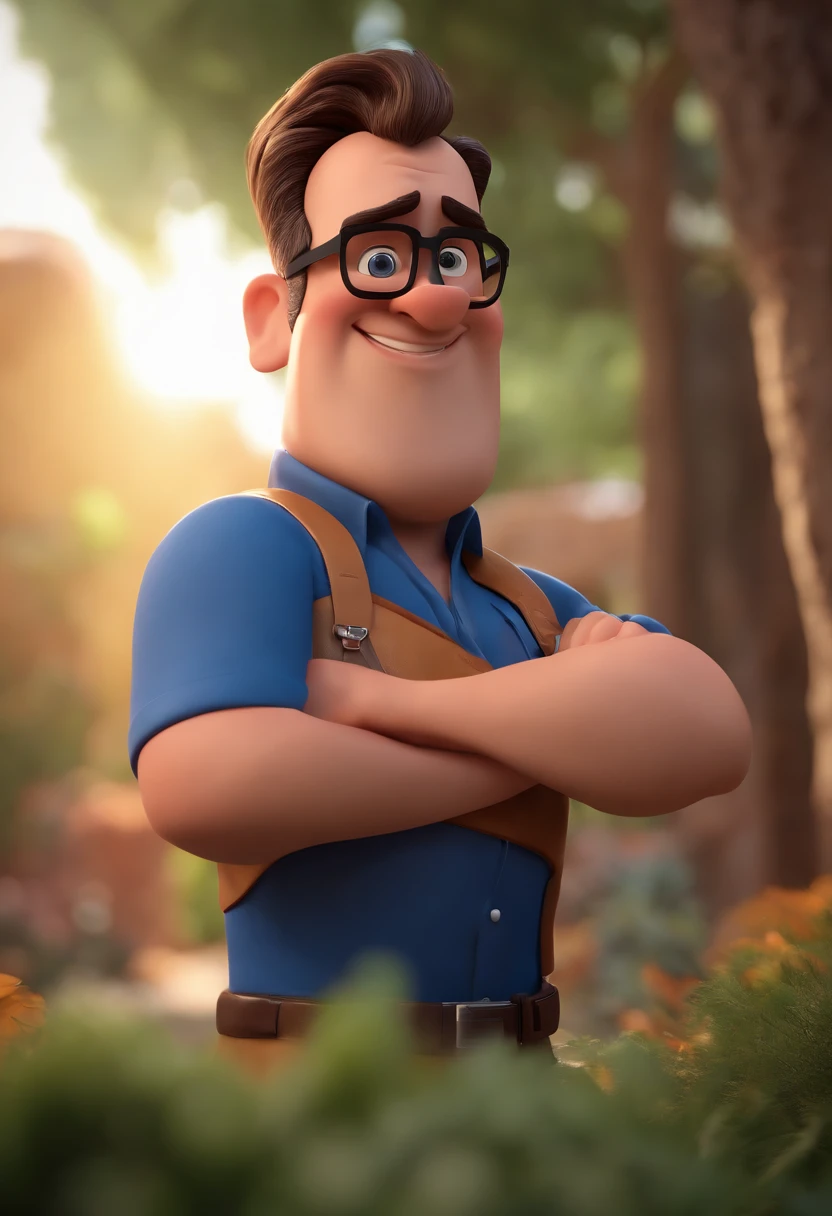 Cartoon character of a man with black glasses and a blue shirt, animation character, Caractere estilizado, animation style rendering, 3D estilizado, Arnold Maya render, 3 d render stylized, toon render keyshot, Personagem 3D, Personagem 3D, 3d rendering stylized, 3 d character render, personagem de desenho animado, Personagem de close up, Pose de personagem, (Estilo Pixar) (master part:1.2) (Bokeh) (best quality) (pele detalhada) (textura detalhada) (8k) (argila) (Cinematic lighting) (foco nítido