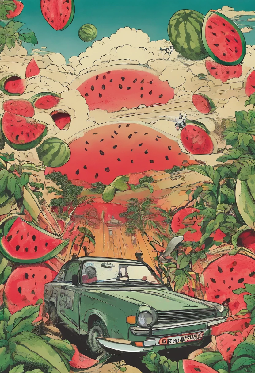 Indonesia gives Palestine lots of watermelons with big trucks and planes. some fruit was placed in the bombing tank. then watermelons attack Israel, replacing bombs