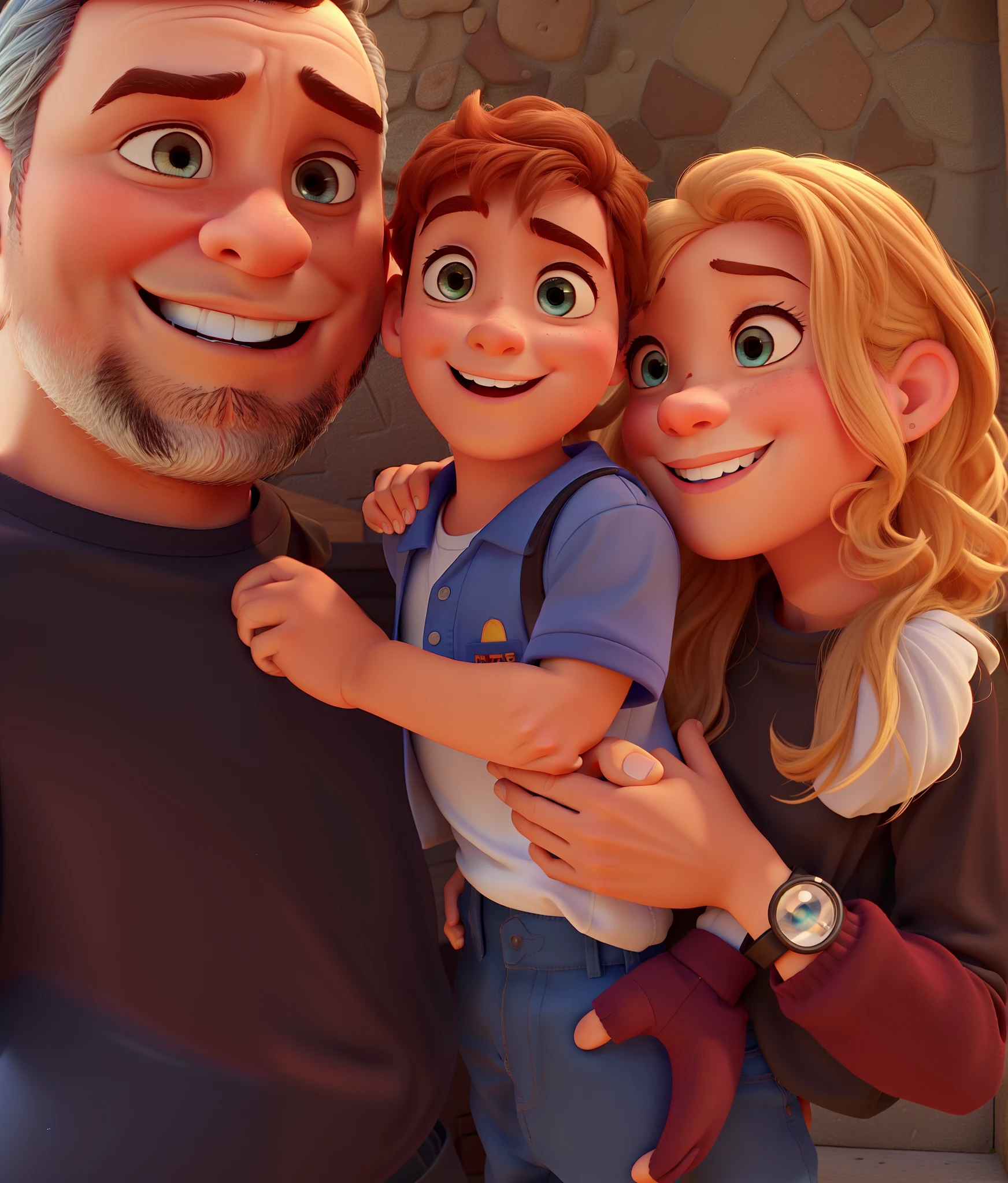 Papai, Mommy and little boy Disney Pixar style, imagem de alta qualidade, muita qualidade