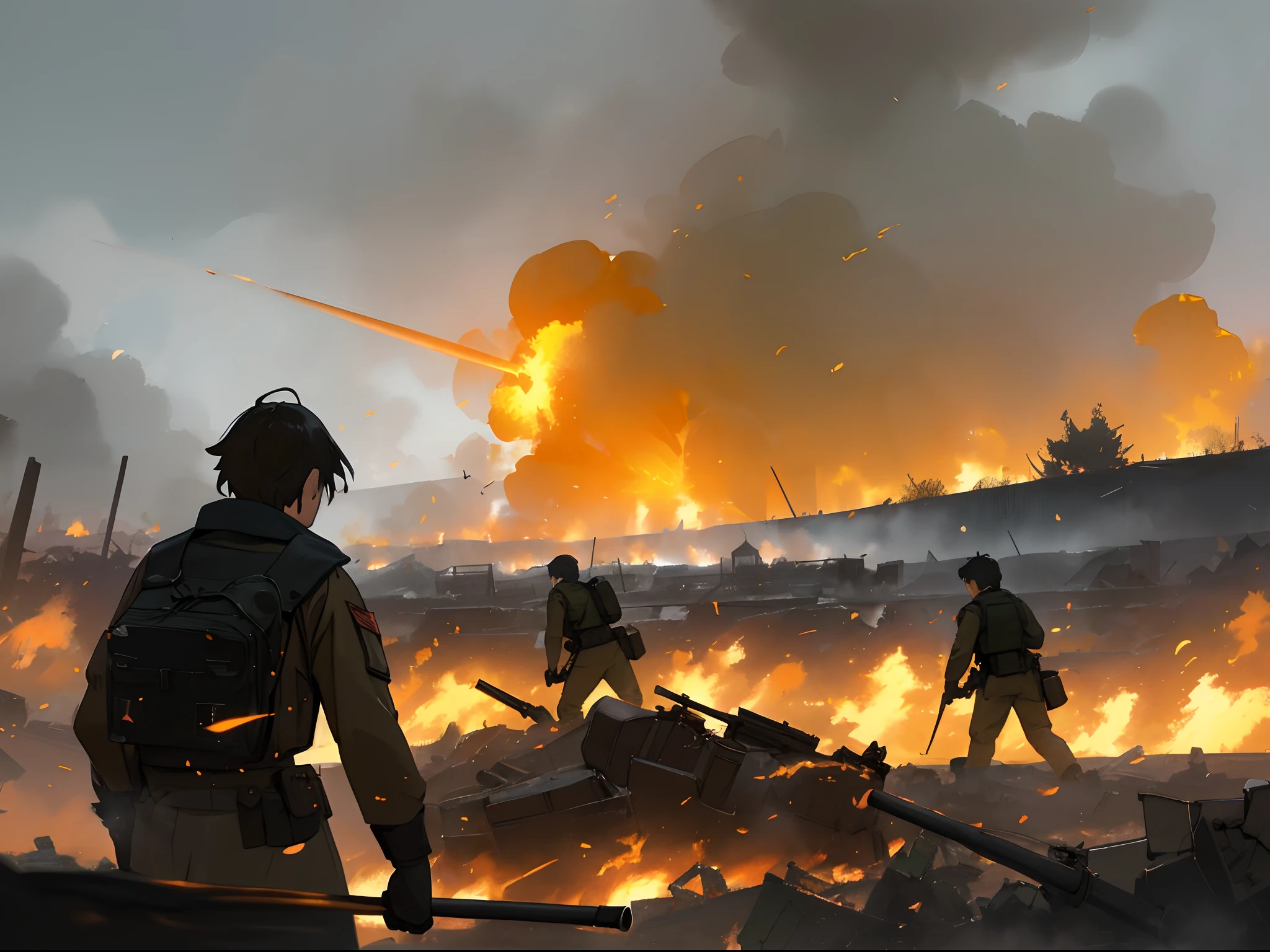 camouflage uniform,miltary,Surrounded by flames,Middle age,Dark wind,terroral