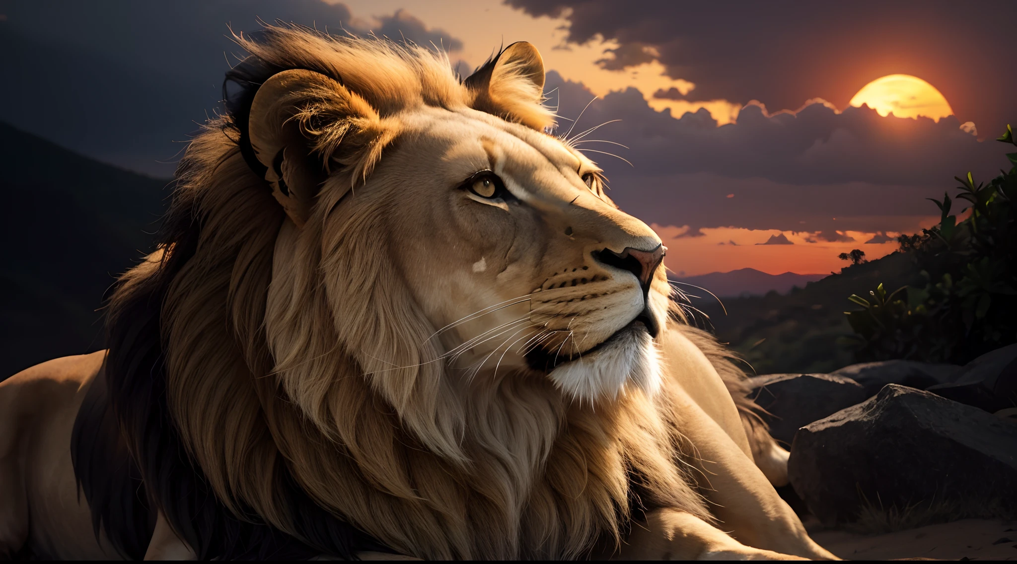 Lion, Divine Lion, naturais, Natureza, Natureza, Linda, renderizado, fotorrealista, UltraHD, 4k, texturasdetalhadas, thunders, sombras detalhadas, cores detalhadas, por do sol, sol se pondo, Sunset, Natureza Linda, Great Divine, por do sol, contraste detalhado, contraste realista, alta resolução, cores detalhadas, fogo, eletricidade, divina criatura, 8k, Detailed Realistic, 16K, 8K, HD