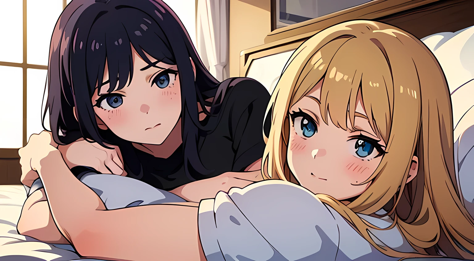 Highest quality、Ultra-high resolution、Fantasy、roleplaying game、A naked girl under the age of 10 lying on a bed with an embarrassed expression on her face