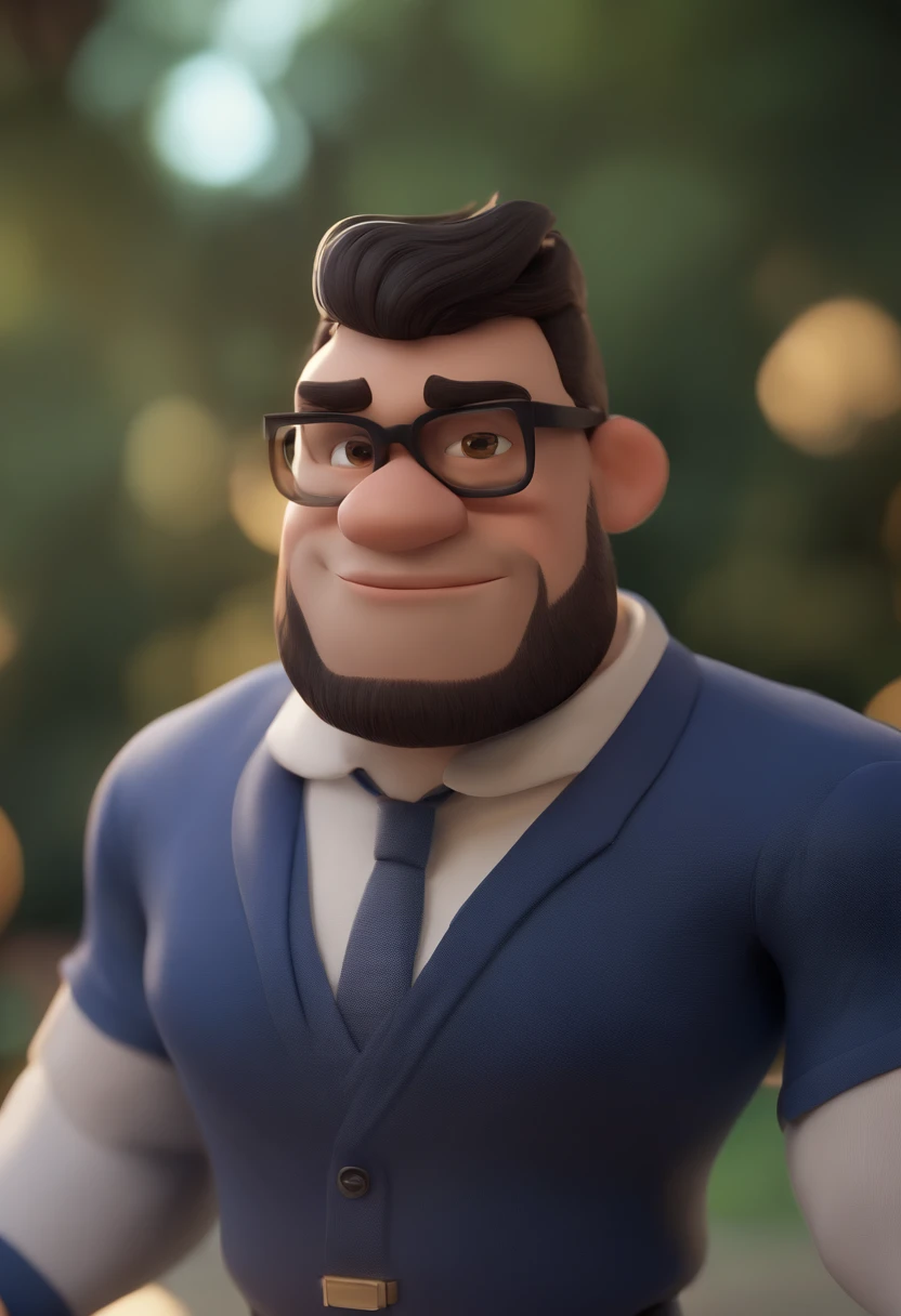 Cartoon character of a man wearing black glasses and a blue shirt, um personagem animado, Caractere estilizado, animation style rendering, 3D estilizado, Arnold Maya render, 3 d render stylized, toon render keyshot, Personagem 3D, Personagem 3D, 3d rendering stylized, 3 d character render, personagem de desenho animado, Personagem de close up, Pose de personagem, (Estilo Pixar) (master part:1.2) (Bokeh) (best quality) (pele detalhada) (textura detalhada) (8k) (argila) (Cinematic lighting) (foco nítido，Senta e vaza a parte superior do corpo