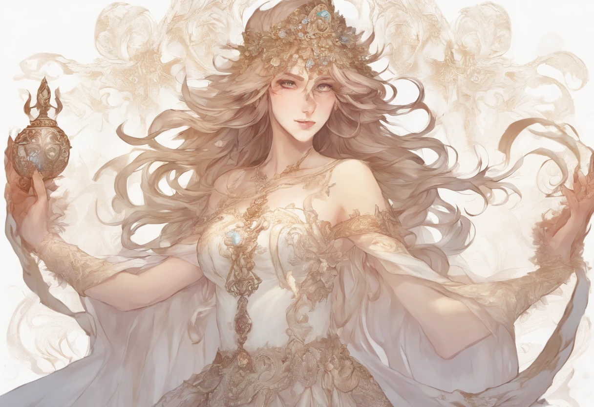 Mulher , adulta , roupas longas , cabelo Branco , Tattoos on the arm, tatuagens no corpo , anjo sem asas , roupas brancas , white dress , maga , magia , celestial , semideusa , 5-fingered hands , magia , maga ,