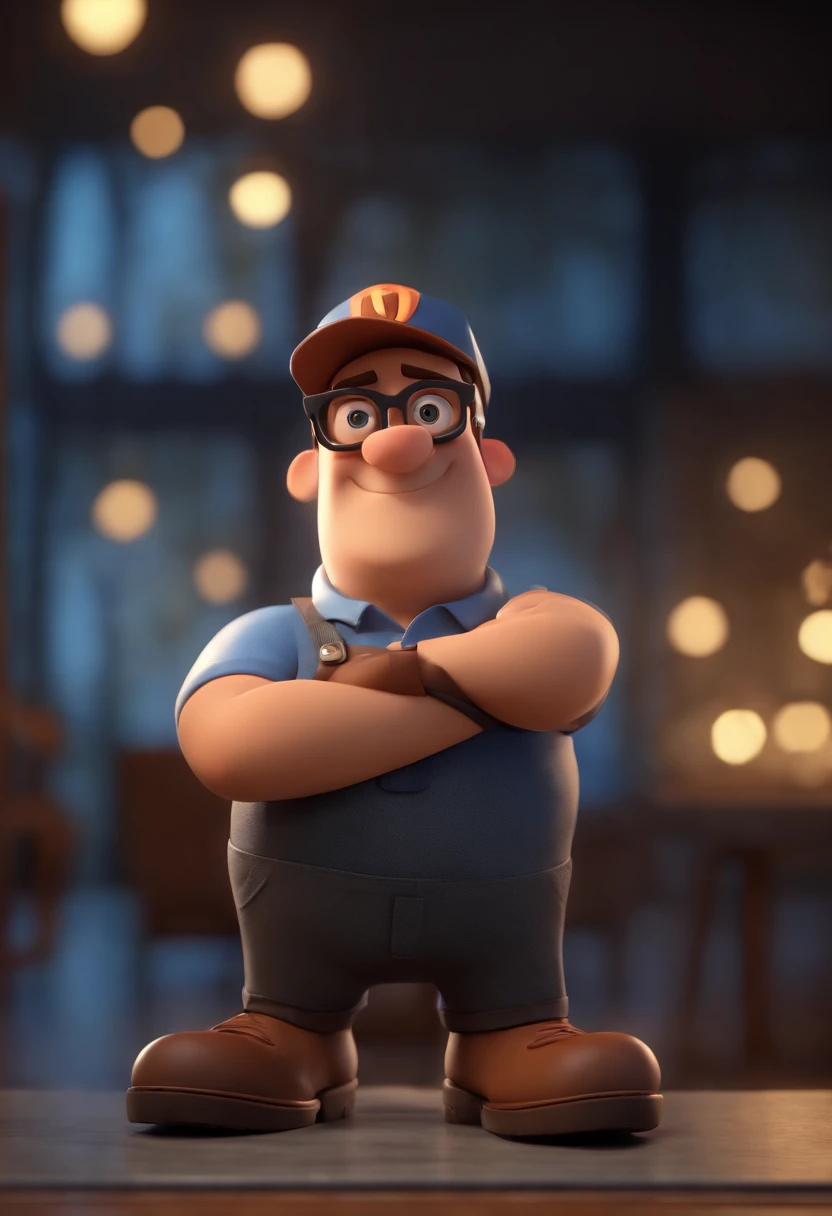 Cartoon character of a man wearing black glasses and a blue shirt, um personagem animado, Caractere estilizado, animation style rendering, 3D estilizado, Arnold Maya render, 3 d render stylized, toon render keyshot, Personagem 3D, Personagem 3D, 3d rendering stylized, 3 d character render, personagem de desenho animado, Personagem de close up, Pose de personagem, (Estilo Pixar) (master part:1.2) (Bokeh) (best quality) (pele detalhada) (textura detalhada) (8k) (argila) (Cinematic lighting) (foco nítido,Senta e vaza a parte superior do corpo