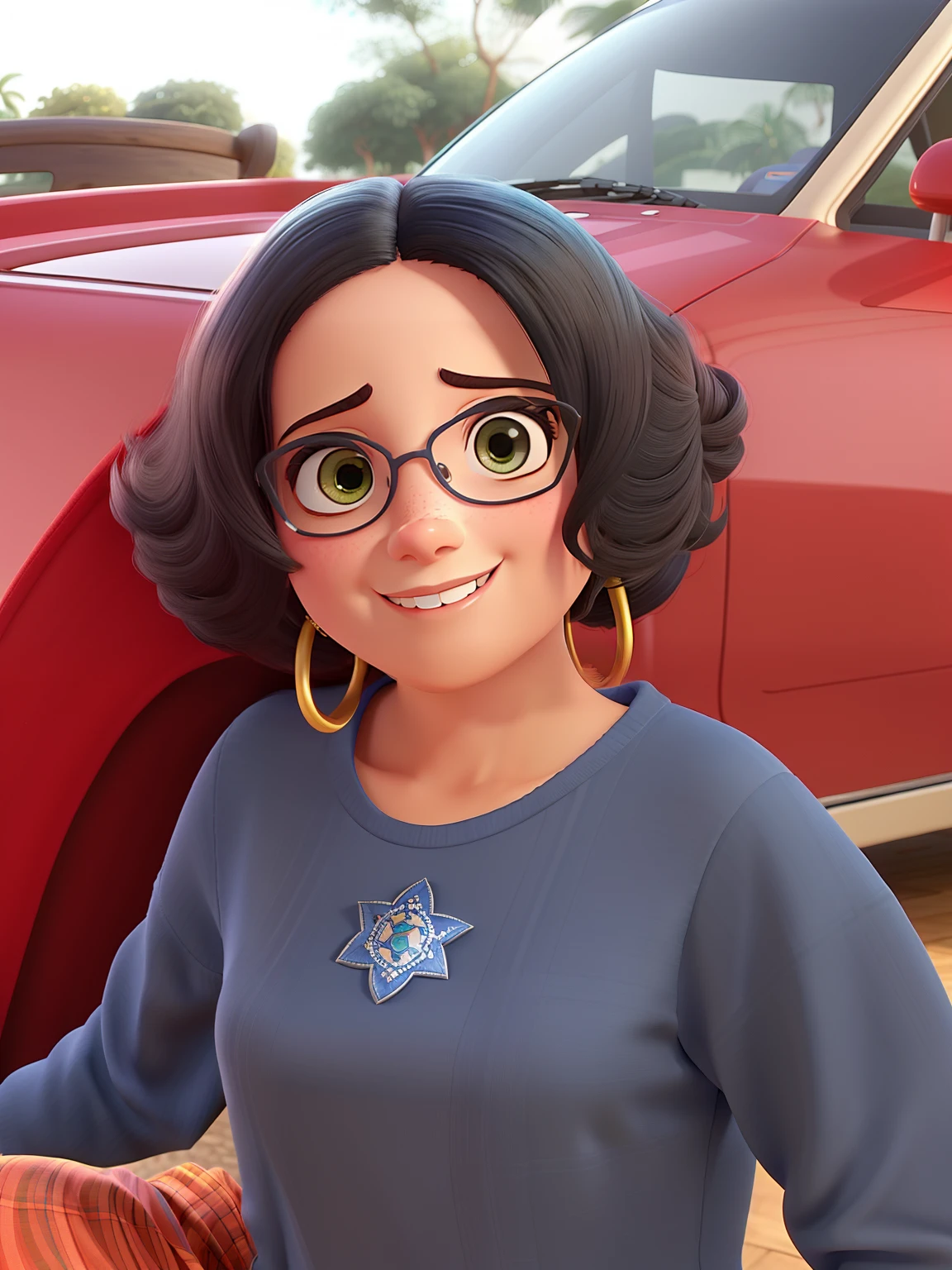 Mulher parda com cabelo curto e crespo no estilo pixar,