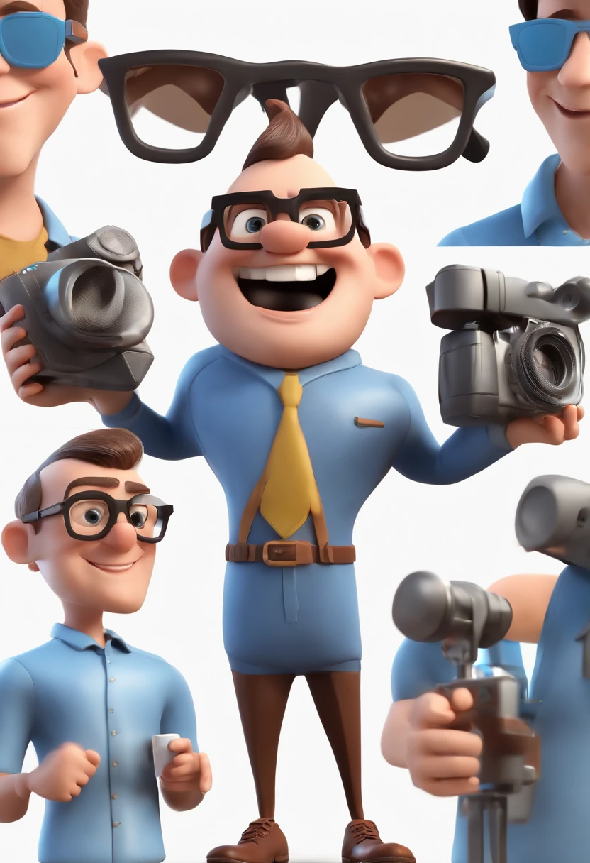 Cartoon character of a man with black glasses and a blue shirt, animation character, Caractere estilizado, animation style rendering, 3D estilizado, Arnold Maya render, 3 d render stylized, toon render keyshot, Personagem 3D, Personagem 3D, 3d rendering stylized, 3 d character render, personagem de desenho animado, Personagem de close up, Pose de personagem, (Estilo Pixar) (master part:1.2) (Bokeh) (best quality) (pele detalhada) (textura detalhada) (8k) (argila) (Cinematic lighting) (foco nítido