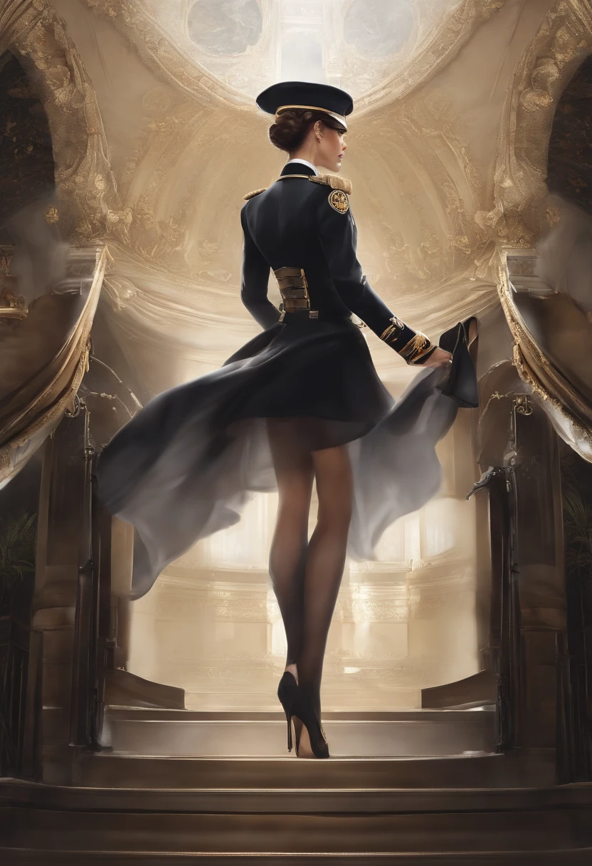 8620 (Maitetsu),8620 (uniforme),master part, best quality, ultra-detalhado, illustration,vestido preto,kalap,Looking back,:d,fundo branco,((Destaques oculares))