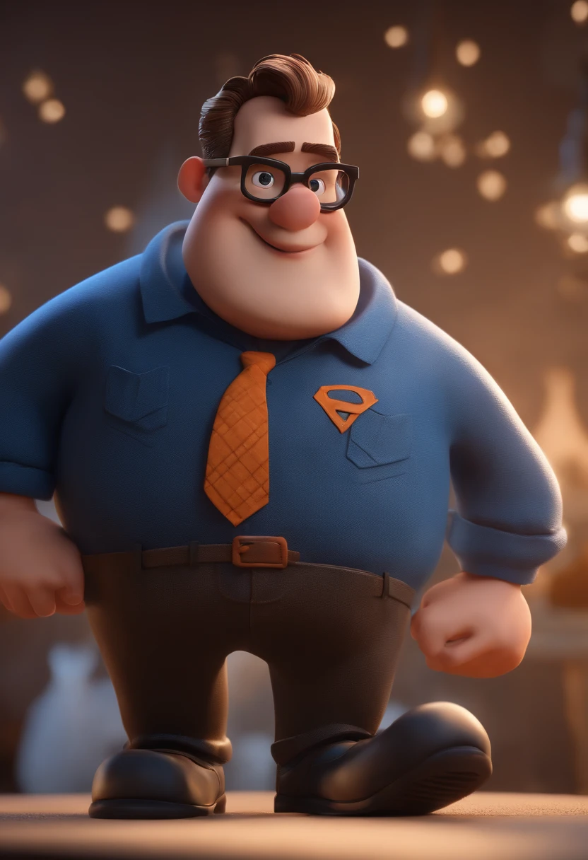 Cartoon character of a man with black glasses and a blue shirt, animation character, Caractere estilizado, animation style rendering, 3D estilizado, Arnold Maya render, 3 d render stylized, toon render keyshot, Personagem 3D, Personagem 3D, 3d rendering stylized, 3 d character render, personagem de desenho animado, Personagem de close up, Pose de personagem, (Estilo Pixar) (master part:1.2) (Bokeh) (best quality) (pele detalhada) (textura detalhada) (8k) (argila) (Cinematic lighting) (foco nítido