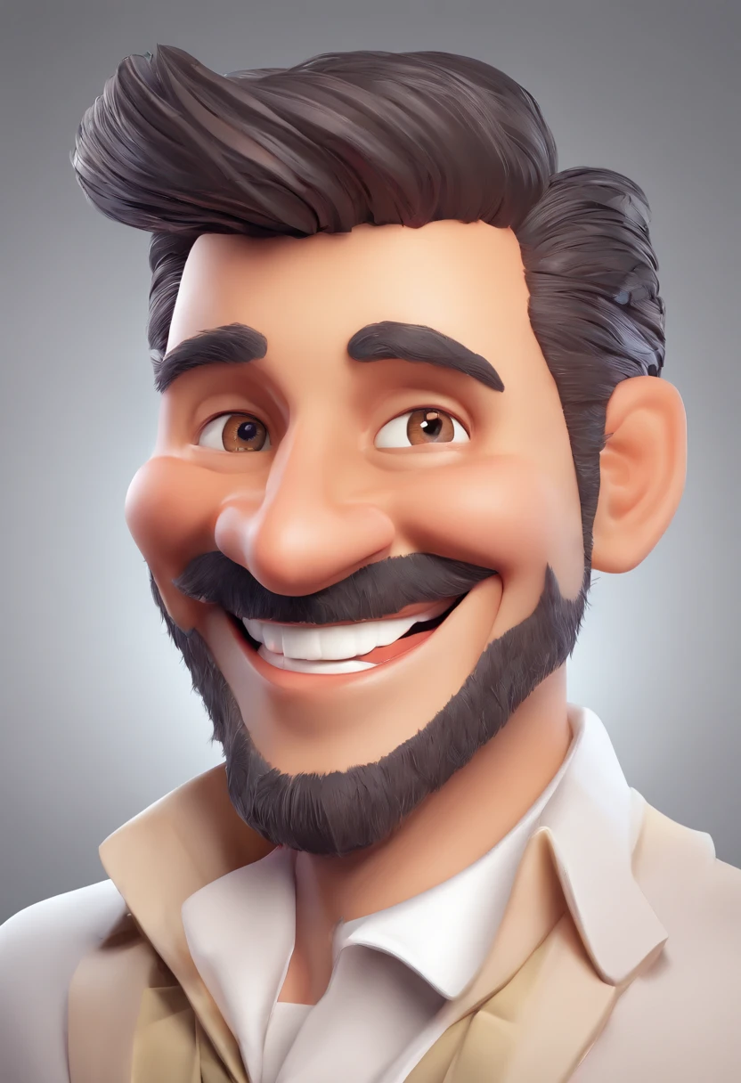 Smiling Man Illustration, sorriso insano, Homem de pele marrom com um sorriso gigante, happily smiling at the camera, sorriso atrevido, he's smiling, sorriso muito grande, Macho sorridente, foto de perfil headshot, rindo sorriso enorme, desenhando no estilo de Arte 3D, c4d, fundo de cor branco puro, estilo disney, estilo pixar render ilustracao Super Detalhe, 8k