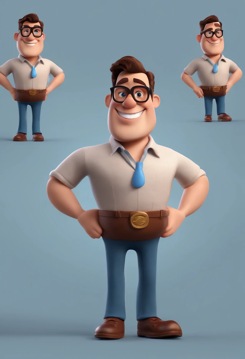 Cartoon character of a man with black glasses and a blue shirt, animation character, Caractere estilizado, animation style rendering, 3D estilizado, Arnold Maya render, 3 d render stylized, toon render keyshot, Personagem 3D, Personagem 3D, 3d rendering stylized, 3 d character render, personagem de desenho animado, Personagem de close up, Pose de personagem,  (Estilo Pixar) (master part:1.2) (Bokeh) (best quality) (pele detalhada) (textura detalhada) (8k) (argila) (Cinematic lighting) (foco nítido