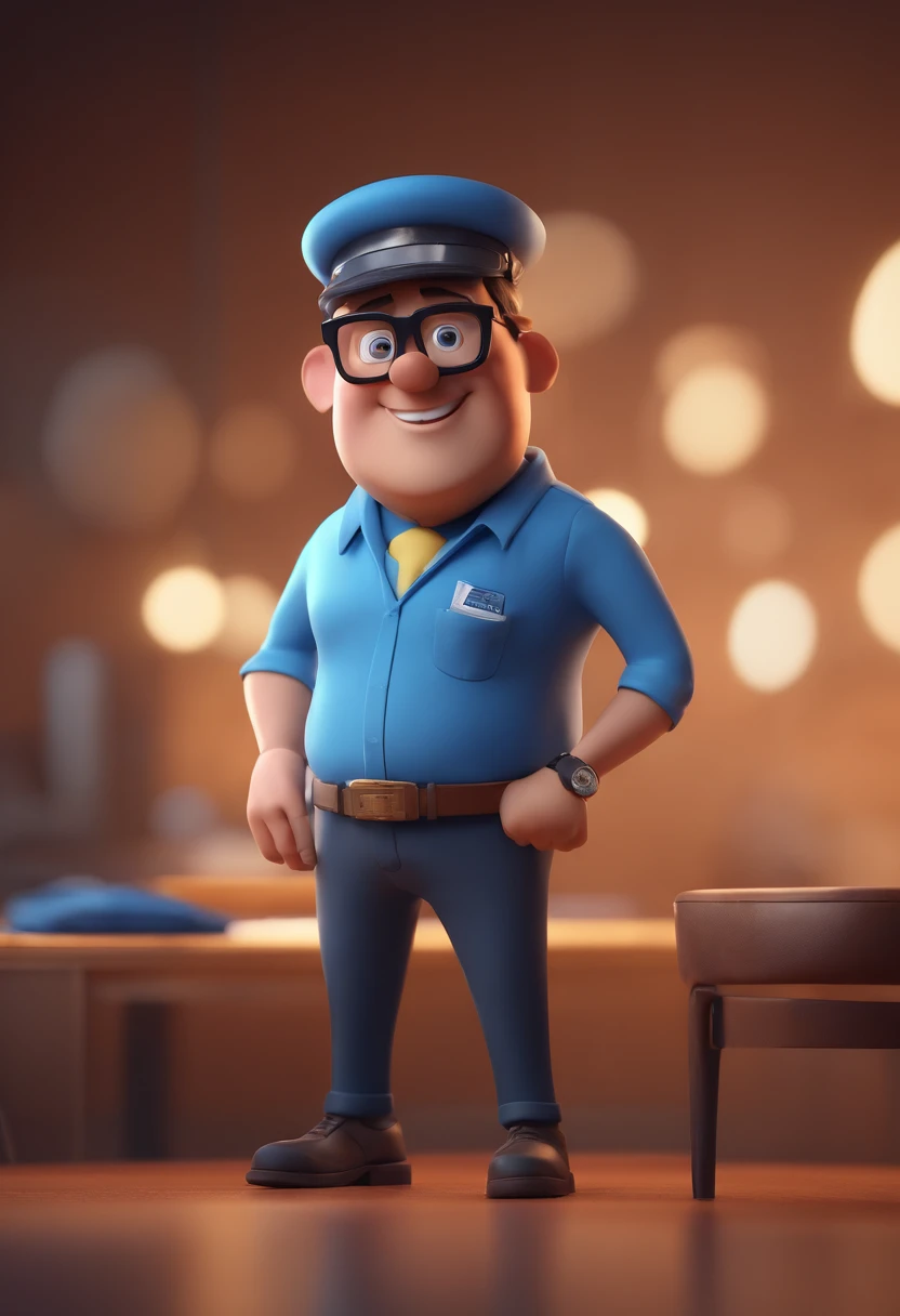 Cartoon character of a man with black glasses and a blue shirt, animation character, Caractere estilizado, animation style rendering, 3D estilizado, Arnold Maya render, 3 d render stylized, toon render keyshot, Personagem 3D, Personagem 3D, 3d rendering stylized, 3 d character render, personagem de desenho animado, Personagem de close up, Pose de personagem,  (Estilo Pixar) (master part:1.2) (Bokeh) (best quality) (pele detalhada) (textura detalhada) (8k) (argila) (Cinematic lighting) (foco nítido