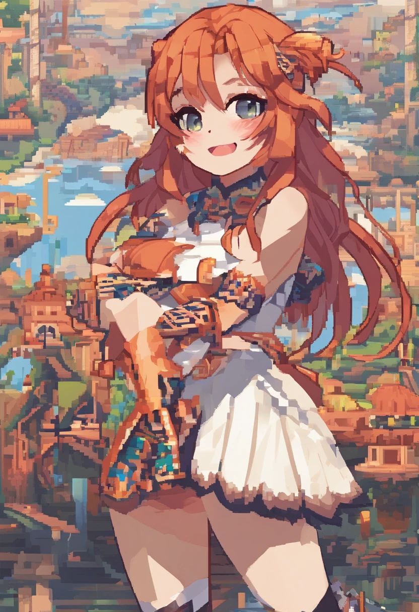 (masterpiece:1.4), (best quality:1.4), extremely detailed, intricate, hyper detailed, (PERFECT FACE), illustration,soft lighting, scenic, 1girl, happy, Vivid auburn hair, colorful, colorized, from_below ,fish_costume , stadium