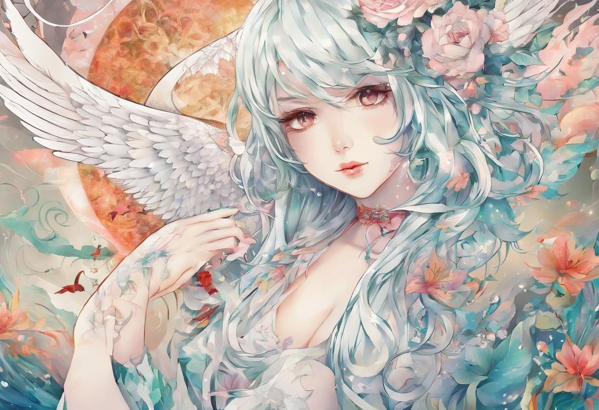 Mulher , adulta , roupas longas , cabelo Branco ,((( Tattoos on the arm, tatuagens no corpo ))) , anjo sem asas , roupas verdes , white dress , maga , magia , celestial , semideusa , 5-fingered hands , magia , maga ,