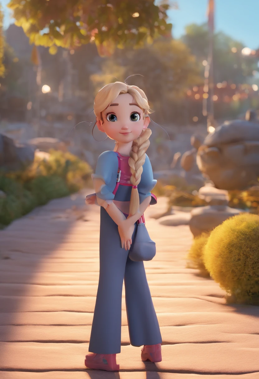 best quality, master part, fotorrealista, extremamente detalhado CG unidade 8k papel de parede, Chibi,1girl, Elsa,sozinho, cheio_corpo, sorrir, Olhando_em_visualizador, ao ar livre,