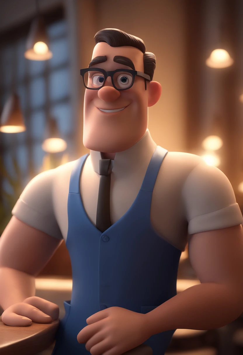 Cartoon character of a man with black glasses and a blue shirt, animation character, Caractere estilizado, animation style rendering, 3D estilizado, Arnold Maya render, 3 d render stylized, toon render keyshot, Personagem 3D, Personagem 3D, 3d rendering stylized, 3 d character render, personagem de desenho animado, Personagem de close up, Pose de personagem,  (Estilo Pixar) (master part:1.2) (Bokeh) (best quality) (pele detalhada) (textura detalhada) (8k) (argila) (Cinematic lighting) (foco nítido