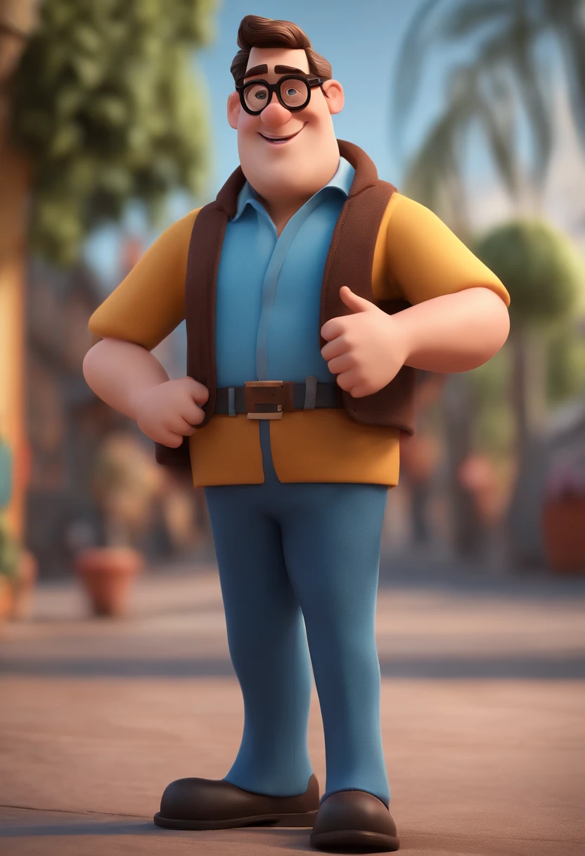 Cartoon character of a man with black glasses and a blue shirt, animation character, Caractere estilizado, animation style rendering, 3D estilizado, Arnold Maya render, 3 d render stylized, toon render keyshot, Personagem 3D, Personagem 3D, 3d rendering stylized, 3 d character render, personagem de desenho animado, Personagem de close up, Pose de personagem,  (Estilo Pixar) (master part:1.2) (Bokeh) (best quality) (pele detalhada) (textura detalhada) (8k) (argila) (Cinematic lighting) (foco nítido
