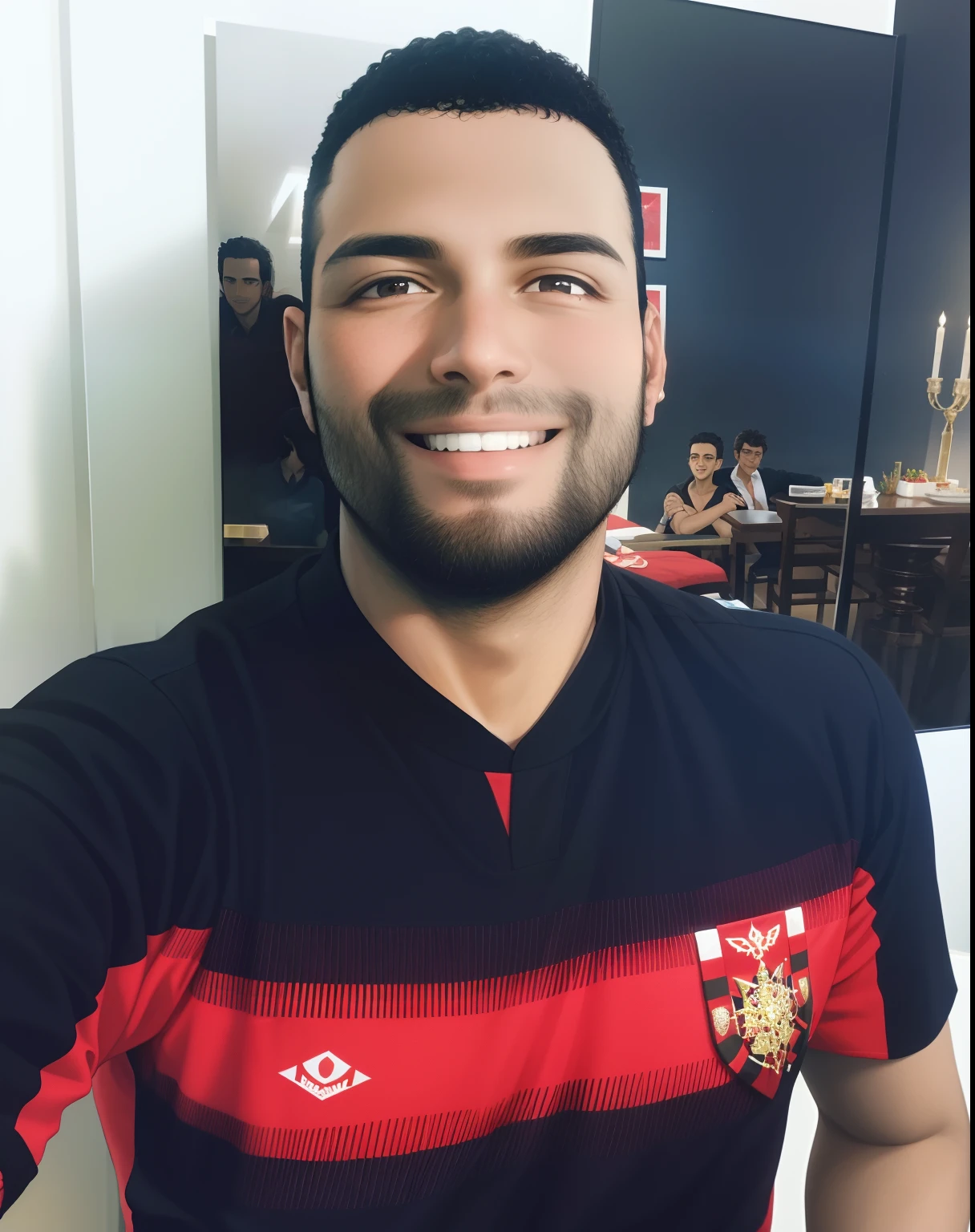 arafed man in a red and black shirt smiling for a picture, mohamed reda, emad mostaque, caio santos, david rios ferreira, inspired by Antônio Parreiras, icaro carvalho, gui guimaraes, by Nándor Katona, mohamed chahin