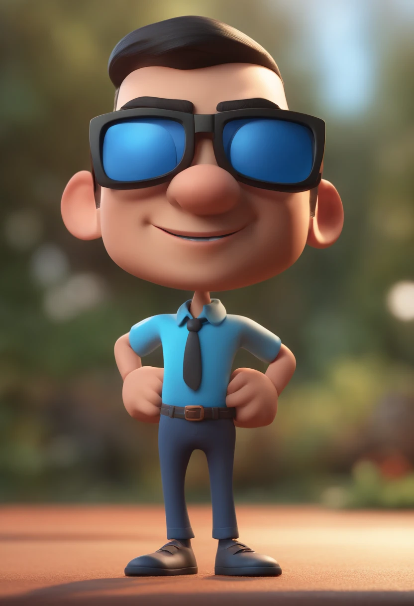 Cartoon character of a man with black glasses and a blue shirt, animation character, Caractere estilizado, animation style rendering, 3D estilizado, Arnold Maya render, 3 d render stylized, toon render keyshot, Personagem 3D, Personagem 3D, 3d rendering stylized, 3 d character render, personagem de desenho animado, Personagem de close up, Pose de personagem,  (Estilo Pixar) (master part:1.2) (Bokeh) (best quality) (pele detalhada) (textura detalhada) (8k) (argila) (Cinematic lighting) (foco nítido