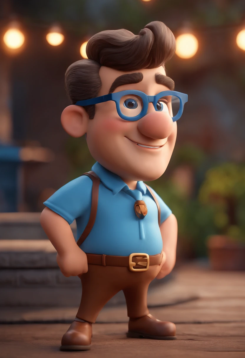 Cartoon character of a man with black glasses and a blue shirt, animation character, Caractere estilizado, animation style rendering, 3D estilizado, Arnold Maya render, 3 d render stylized, toon render keyshot, Personagem 3D, Personagem 3D, 3d rendering stylized, 3 d character render, personagem de desenho animado, Personagem de close up, Pose de personagem,  (Estilo Pixar) (master part:1.2) (Bokeh) (best quality) (pele detalhada) (textura detalhada) (8k) (argila) (Cinematic lighting) (foco nítido