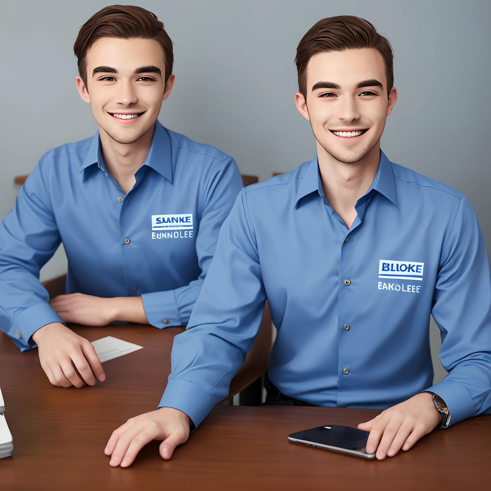 Hand painted style blue shirt bank employee