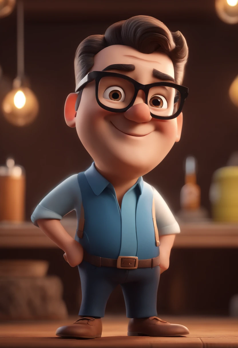 Cartoon character of a man with black glasses and a blue shirt, animation character, Caractere estilizado, animation style rendering, 3D estilizado, Arnold Maya render, 3 d render stylized, toon render keyshot, Personagem 3D, Personagem 3D, 3d rendering stylized, 3 d character render, personagem de desenho animado, Personagem de close up, Pose de personagem,  (Estilo Pixar) (master part:1.2) (Bokeh) (best quality) (pele detalhada) (textura detalhada) (8k) (argila) (Cinematic lighting) (foco nítido