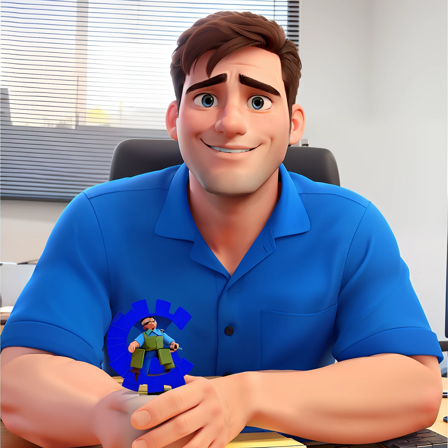 a man engineer using a blue shirt in the office
