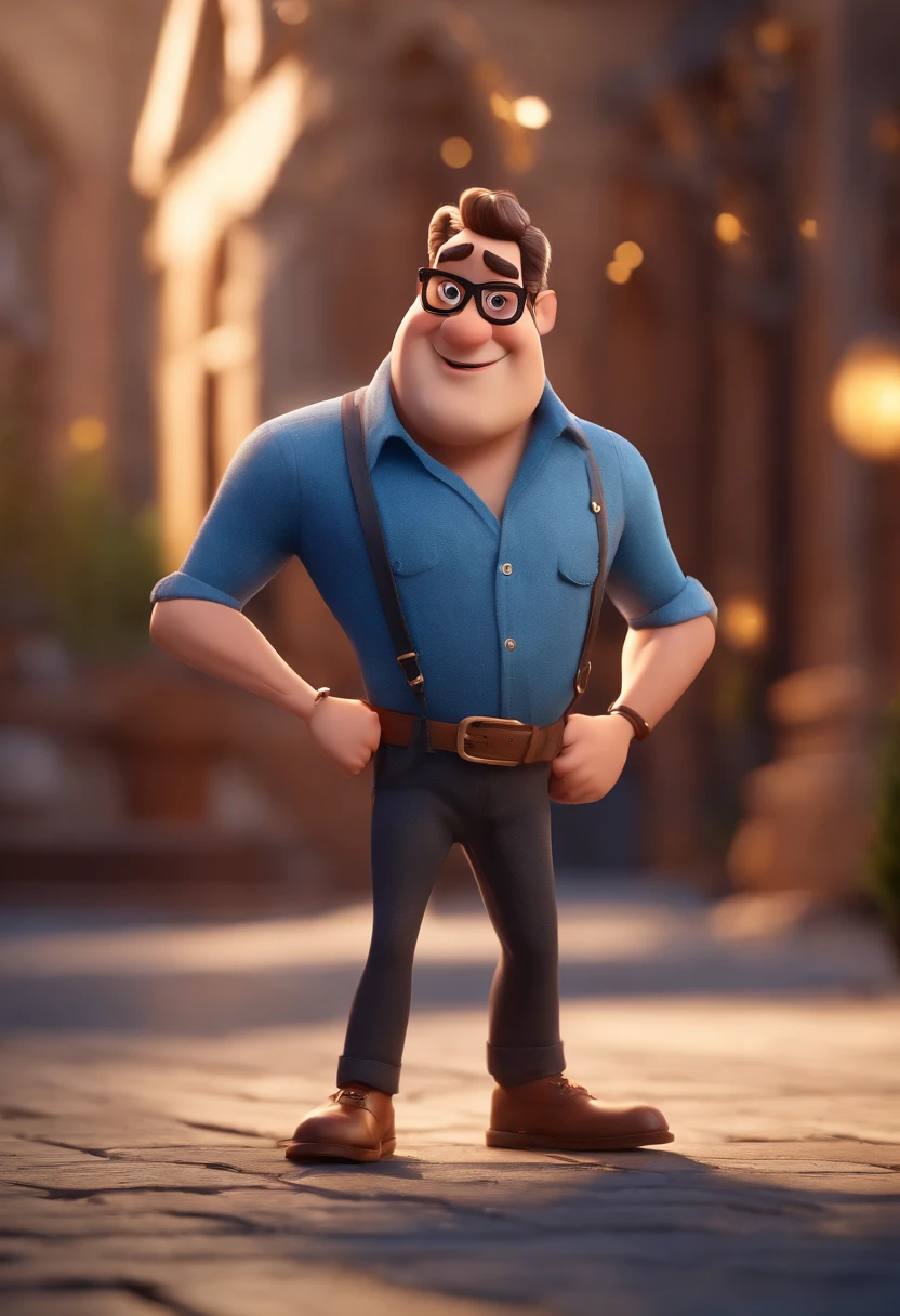 Cartoon character of a man with black glasses and a blue shirt, animation character, Caractere estilizado, animation style rendering, 3D estilizado, Arnold Maya render, 3 d render stylized, toon render keyshot, Personagem 3D, Personagem 3D, 3d rendering stylized, 3 d character render, personagem de desenho animado, Personagem de close up, Pose de personagem, (Estilo Pixar) (master part:1.2) (Bokeh) (best quality) (pele detalhada) (textura detalhada) (8k) (argila) (Cinematic lighting) (foco nítido