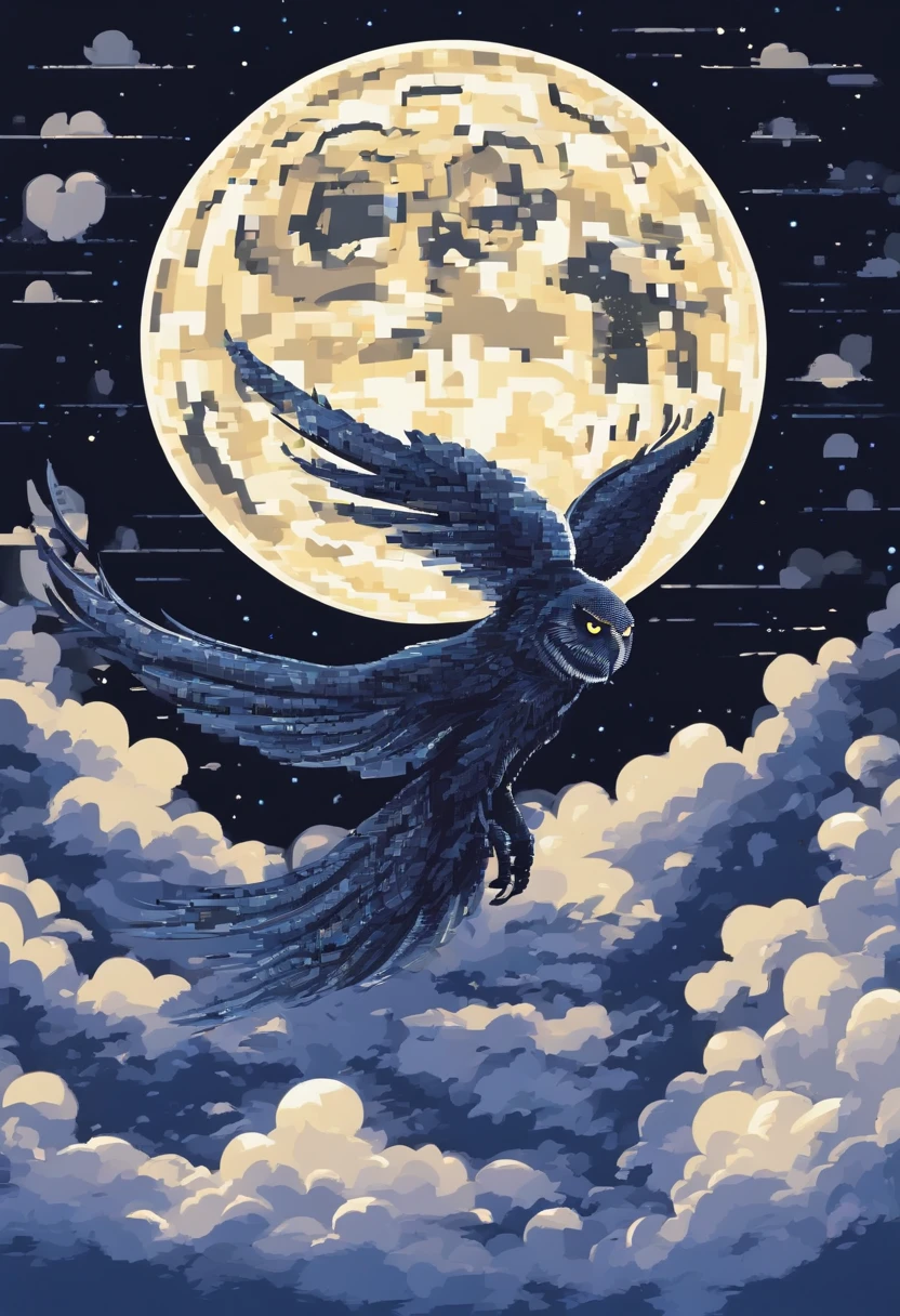 Swirl stars with black owls flying in the moon with blue highlights