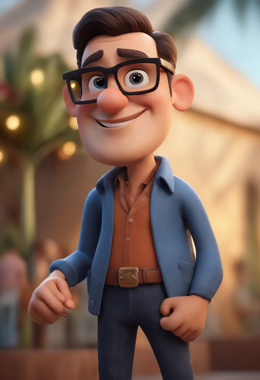 Cartoon character of a man with black glasses and a blue shirt, animation character, Caractere estilizado, animation style rendering, 3D estilizado, Arnold Maya render, 3 d render stylized, toon render keyshot, Personagem 3D, Personagem 3D, 3d rendering stylized, 3 d character render, personagem de desenho animado, Personagem de close up, Pose de personagem, (Estilo Pixar) (master part:1.2) (Bokeh) (best quality) (pele detalhada) (textura detalhada) (8k) (argila) (Cinematic lighting) (foco nítido
