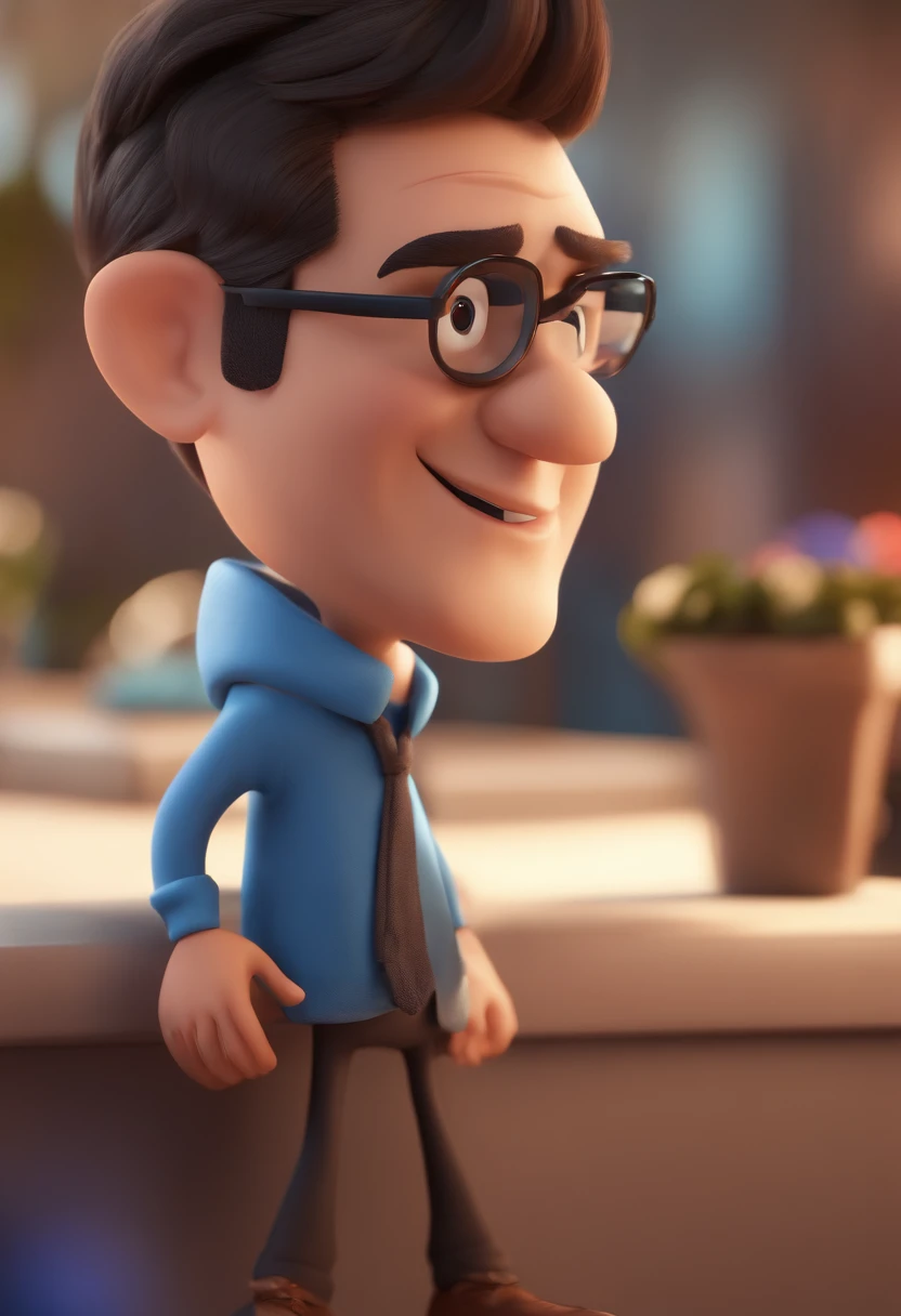 Cartoon character of a man with black glasses and a blue shirt, animation character, Caractere estilizado, animation style rendering, 3D estilizado, Arnold Maya render, 3 d render stylized, toon render keyshot, Personagem 3D, Personagem 3D, 3d rendering stylized, 3 d character render, personagem de desenho animado, Personagem de close up, Pose de personagem, (Estilo Pixar) (master part:1.2) (Bokeh) (best quality) (pele detalhada) (textura detalhada) (8k) (argila) (Cinematic lighting) (foco nítido