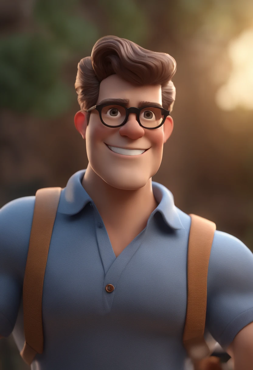 Cartoon character of a man with black glasses and a blue shirt, animation character, Caractere estilizado, animation style rendering, 3D estilizado, Arnold Maya render, 3 d render stylized, toon render keyshot, Personagem 3D, Personagem 3D, 3d rendering stylized, 3 d character render, personagem de desenho animado, Personagem de close up, Pose de personagem, (Estilo Pixar) (master part:1.2) (Bokeh) (best quality) (pele detalhada) (textura detalhada) (8k) (argila) (Cinematic lighting) (foco nítido