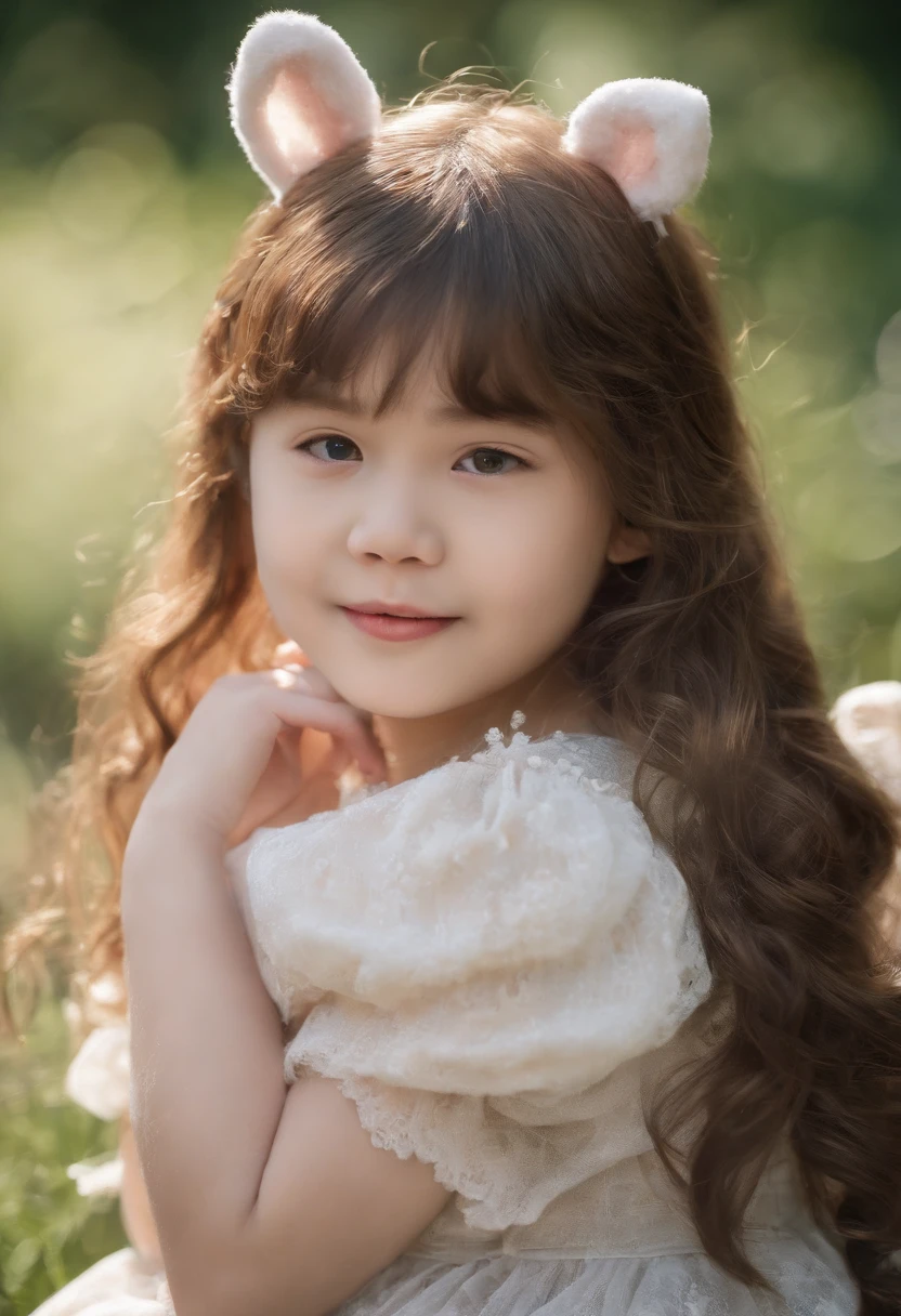 Best quality, 超A high resolution, (Photorealsitic:1.4), RAW photo,age: 3 old:1.6, 1日本人の女の子, Lovely system,(Black eyes), Smooth skin, (Long black hair,bangs),delicacy, (touch hair:1.4), White fashion guard、Micro Mini Skirt、A smile、