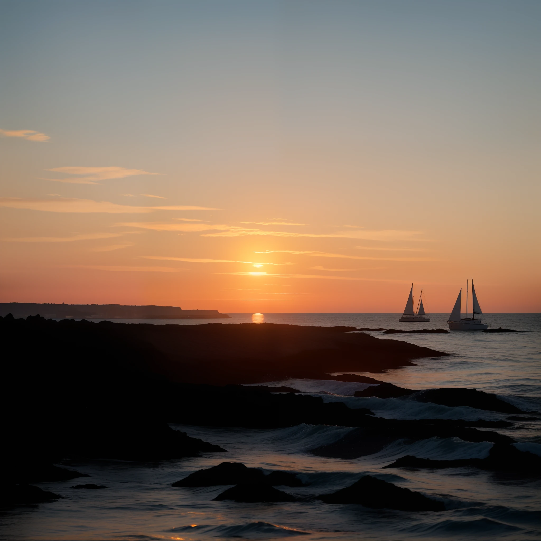 Sunset over the sea，There are several sailboats in the distance, taken at golden hour, as the sun sets on the horizon, taken on iphone 1 3 pro, shot on iphone 1 3 pro max, taken on iphone 1 3 pro, taken on iphone 14 pro, author：Tom Wenerstrand, the sunset, Sunset in the distance