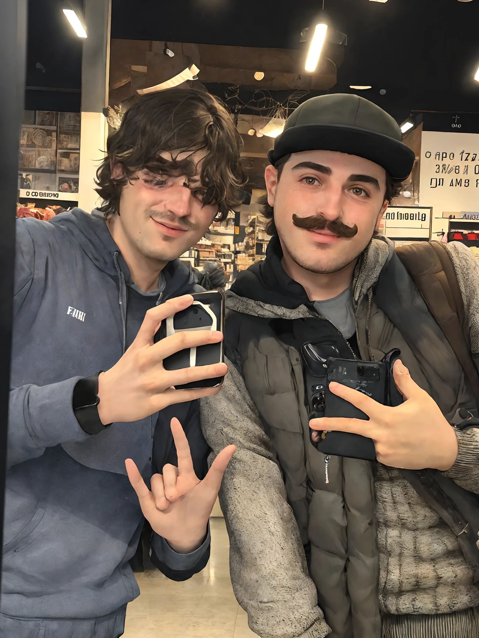 they are taking a selfie in a store with a man with a mustache, enes dirig, mrbeast, vitaly bulgarov and mike nash, taken in the early 2020s, genzoman and frank franzzeta, andy milonakis, with a kid, hasan piker, petros and leonid
