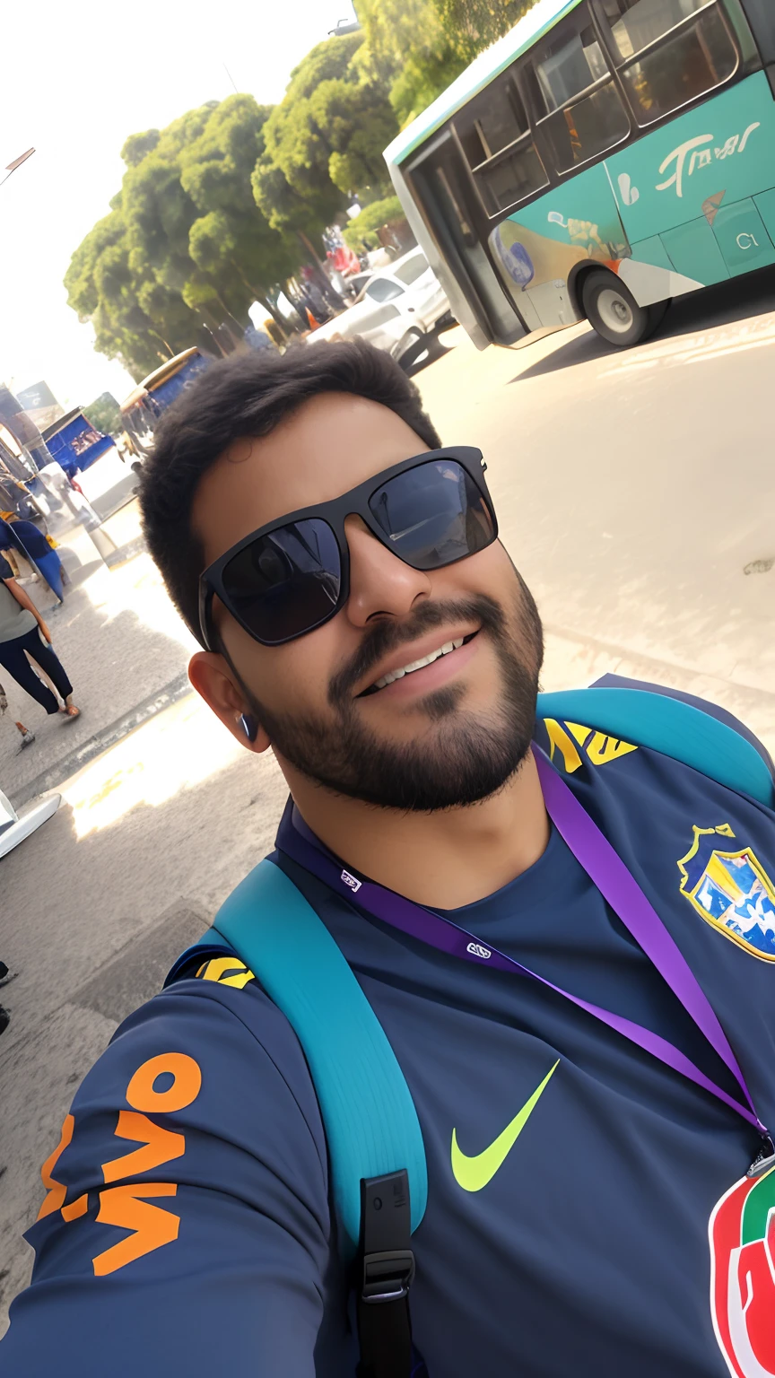 arafed man with a backpack and sunglasses taking a selfie, in sao paulo, emad mostaque, david rios ferreira, icaro carvalho, 8k selfie photograph, edu souza, Henry Alvim Correa, mohamed reda, andrea rocha, carmelo blandino, very very low quality picture, caio santos