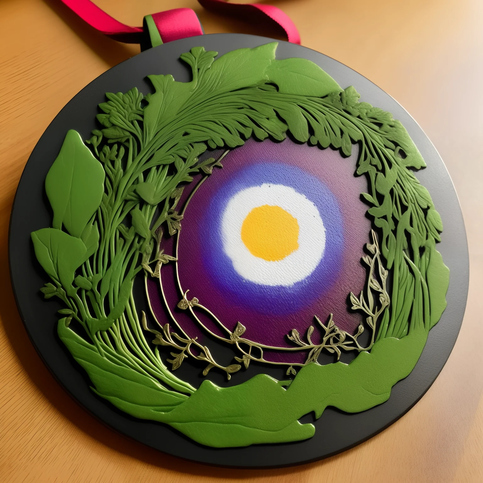 Criar uma arte de medalha, em estilo digital 3D, na cor purpura e verde esmeralda, escrito DDD18 dentro e com bussula