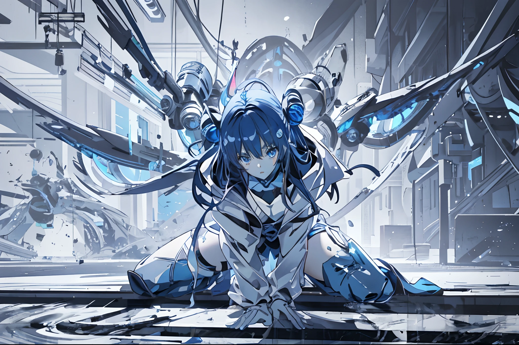 (anime girl with blue eyes), best anime 4k konachan wallpaper, with glowing blue eyes, anime robotic mixed with organic,blue cyborg eyes, anime cyborg, cyberpunk anime girl mech, mecha asthetic, his eyes glowing blue, a teen biopunk cyborg, anime manga robot!! anime girl, metal and glowing eyes, (zoom:1.5), cool expression, face in profile