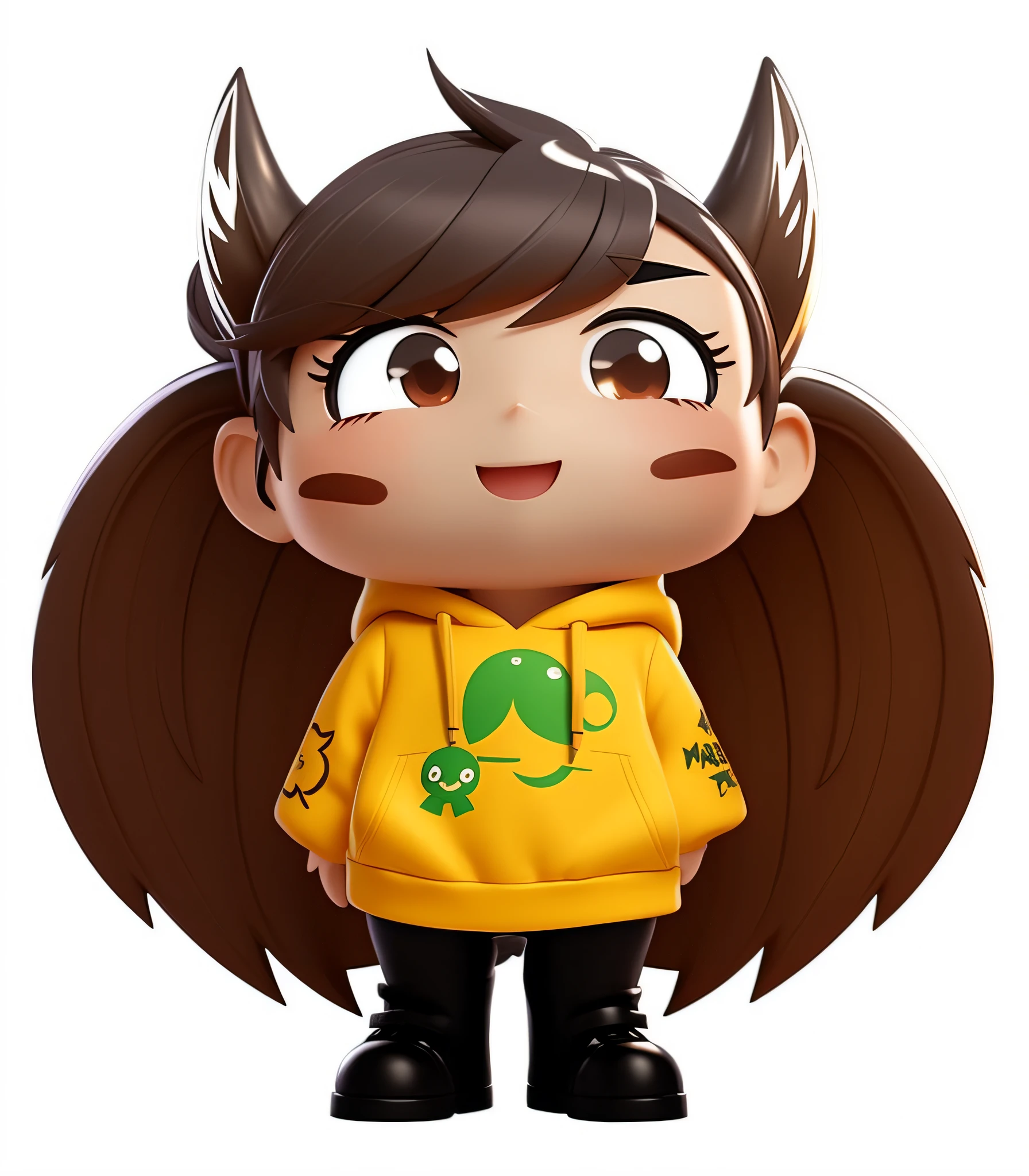 Close-up of a man in a yellow hoodie, render of a cute 3d anime girl, character art of maple story, cute character, tchibi, official character art, chibi monster girl, nendroid, black haired girl wearing hoodie, Cute cartoon character, style as nendoroid, advanced digital chibi art, highly detailed character, official render, official character illustration