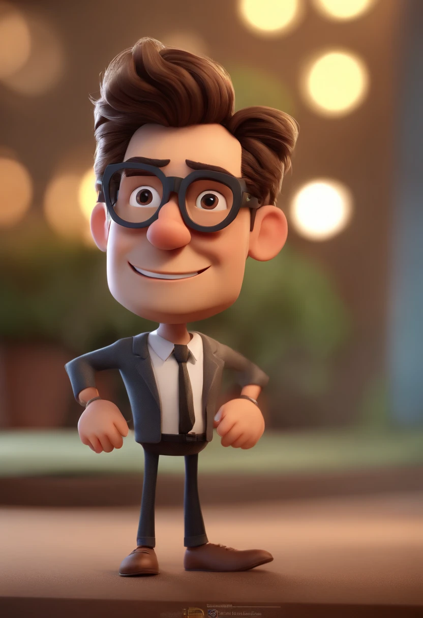 Cartoon character of a man with black glasses and a white shirt,cabelo baixo, With beard animation character, Caractere estilizado, animation style rendering, 3D estilizado, Arnold Maya render, 3 d render stylized, toon render keyshot, Personagem 3D, Personagem 3D, 3d rendering stylized, 3 d character render, personagem de desenho animado, Personagem de close up, Pose de personagem, (Estilo Pixar) (master part:1.2) (Bokeh) (best quality) (pele detalhada) (textura detalhada) (8k) (argila) (Cinematic lighting) (foco nítido