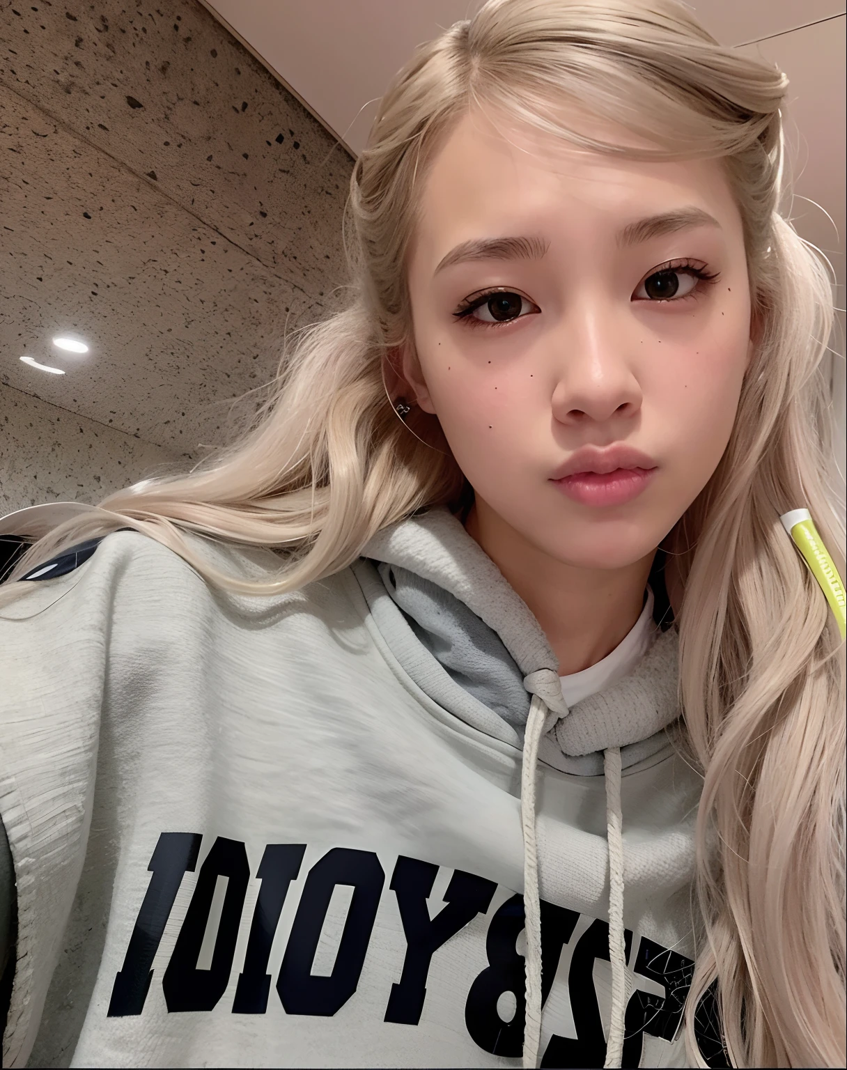 Menina loira com cabelo longo e um moletom cinza segurando uma escova de dentes, Parque Roseanne do Blackpink, jossi do blackpink, Retrato de Jossi de Blackpink, Cl, Heonhwa Choe, Lalisa Manoban do Blackpink, Shikami, com capuz, Lalisa Manobal, jennie blackpink, Dom Yunjoo, her hair is white, Jinyoung Canela