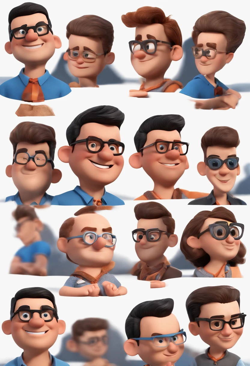 Cartoon character of a man with black glasses and a blue shirt, animation character, Caractere estilizado, animation style rendering, 3D estilizado, Arnold Maya render, 3 d render stylized, toon render keyshot, Personagem 3D, Personagem 3D, 3d rendering stylized, 3 d character render, personagem de desenho animado, Personagem de close up, Pose de personagem, (Estilo Pixar) (master part:1.2) (Bokeh) (best quality) (pele detalhada) (textura detalhada) (8k) (argila) (Cinematic lighting) (foco nítido