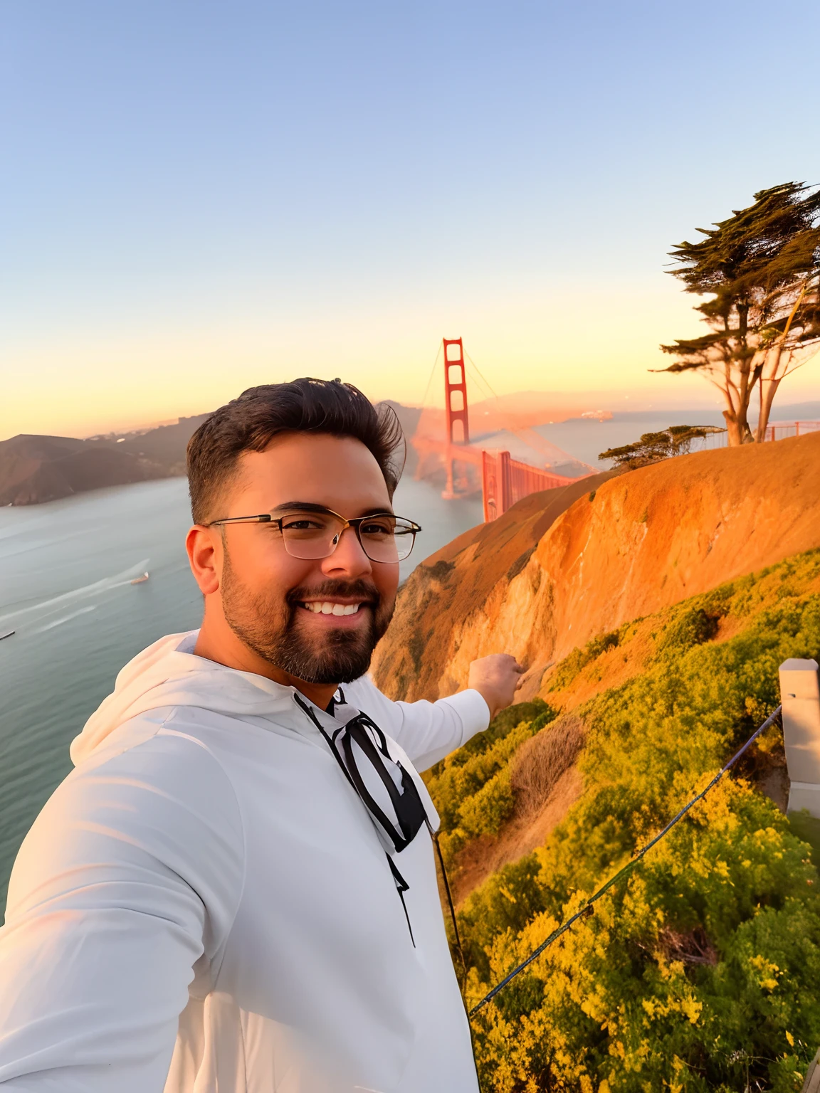 there is a man standing on a hill with a view of the golden gate bridge, san francisco, golden gate, photograph of san francisco, 8k selfie photograph, taken on iphone 14 pro, vacation photo, portrait mode photo, usa-sep 20, in a scenic background, taken on iphone 1 3 pro, shot on iphone 1 3 pro max