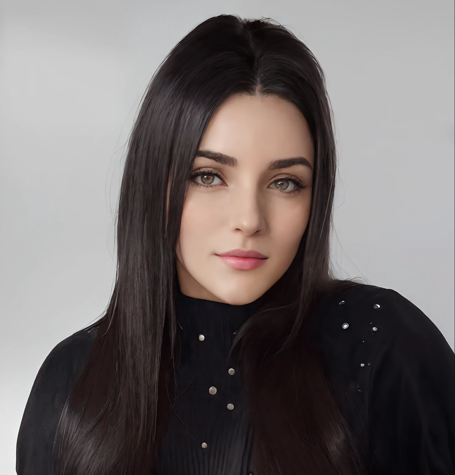 there is a woman with long hair and a black top, , foto de perfil profissional, cabelos pretos e olhos grandes, foto de perfil, imagem profissional, Alanis Guillen, com cabelo preto liso, ao fundo uma sala com computadores